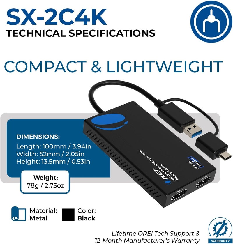 OREI SplitExtend 4K HDMI Splitter Extended Display for Dual Monitor - Multi-Monitor Display 3 Separate Screens - USB A & USB-C Adapter to HDMI 2.0, 4K@60hz, DisplayLink Driver MacOS, Windows - Image 5